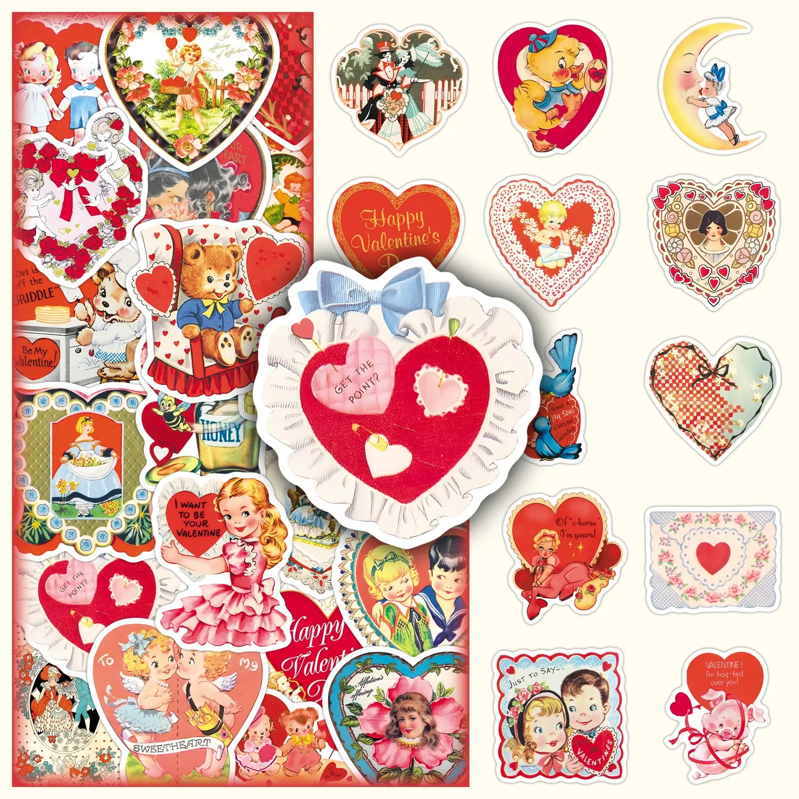 50 Sheets Retro Valentine's Day Cartoon Stickers, Creative & Unique Designs for DIY Scrapbook, Journal Decoration, Adhesive Stickers, Decal Sticker, Diy Decorative Stickers