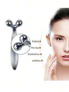 Metal Facial Massager 1pc Y Shape 3D Manual Roller 2-Round 360 Degree Rotation Thin Face Neck Body Shaping Relaxation Beauty Skincare Tool - Comfort