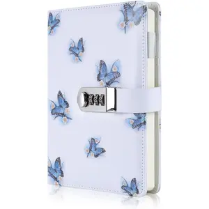 A5 Creative Password Journal with Lock, PU Leather Diary with Combination Lock Password Notebook Locking Journal Diary (Style 1)