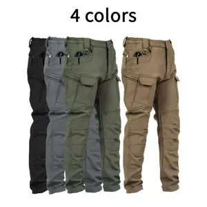 Men's Fleece Cargo Pants, WaterProof Tactical Pants, Loose Casual Windproof Waterproof Outdoor Military Pants, Trousers with Multi Pockets ( No Belt ), Perfect for Hiking, Clamping, Winter Menswear Beige