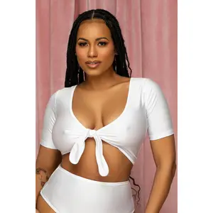 White Short Sleeve Tie Up Top