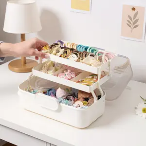 3 Tier Cosmetics Storage Box Makeup Jewelry Case Multifunctional Portable Plastic Storing Nail Art Hairbands Hairpin Trinkets Skincare Container Bin with Lid Desktop Sundries Organizer Shelf Buckle Lock