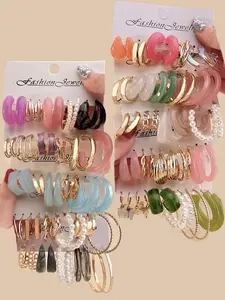 Mixed Color Faux Pearl Decorated Hoop Earrings Set, Girlfriend Gifts, Fashion Jewelry for Party, Daily Clothing Decor, Trendy All-match & Exquisite Jewelry for Birthday Gift, High Quality Earrings