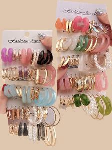 mixed color faux pearl decorated hoop earrings set, earring stacking set, girlfriend gifts, fashion jewelry for party, daily clothing accessories, trendy all-match & exquisite jewelry for birthday gift