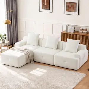 104.3" L-Shaped Modular Sectional Sofa, 4-Piece Recliner Couch with Removable Footstool & High-Density Foam, Wrinkle-Resistant Pineapple Fabric Upholstery for Living Room