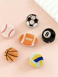 6pcs World Cup Creative Acrylic Sports Hair Clips, Cute Side Bangs Ponytail Holders, Football Basketball Rugby Volleyball Accessories