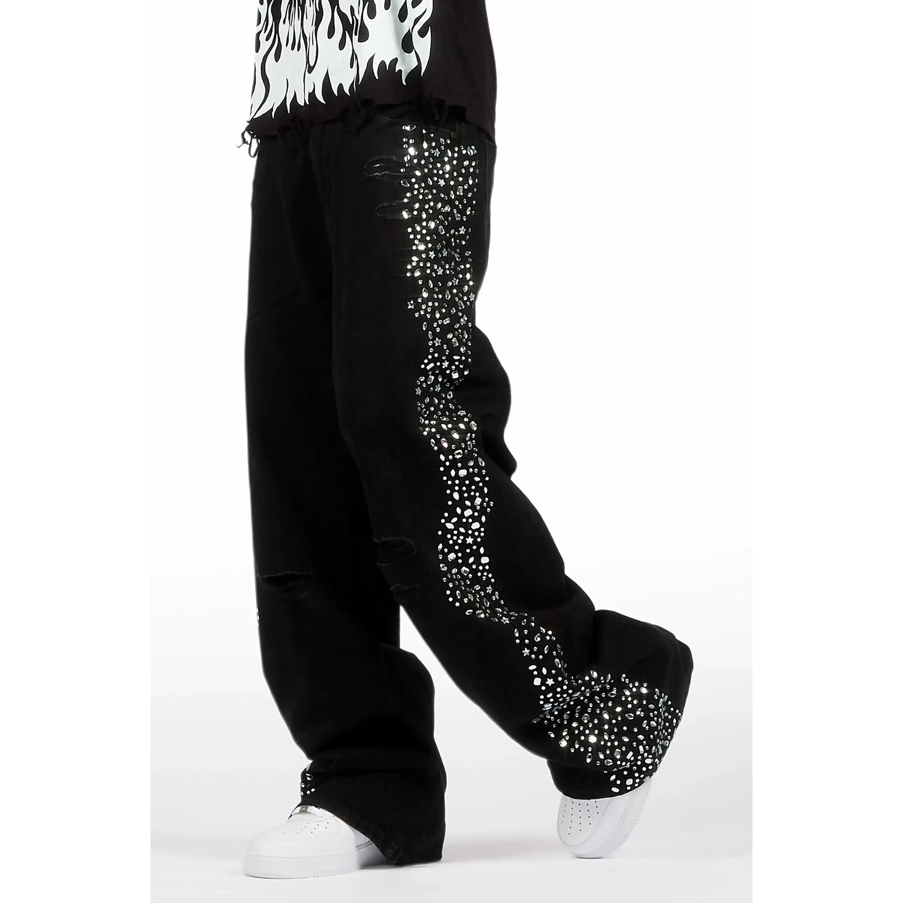 Bolor Black Rhinestone Baggy Jean