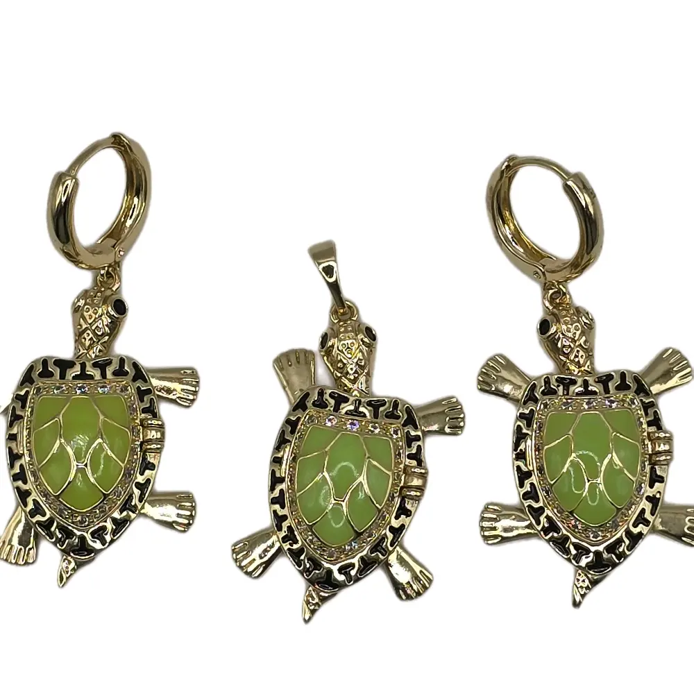 3-piece turtle set gold plated green color xp 3-piece turtle set gold plated green color xp