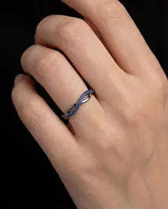 925 Sterling Silver Vintage Black, Lapis Lazuli Infinity Twist Ring Women’s Fine Jewelry