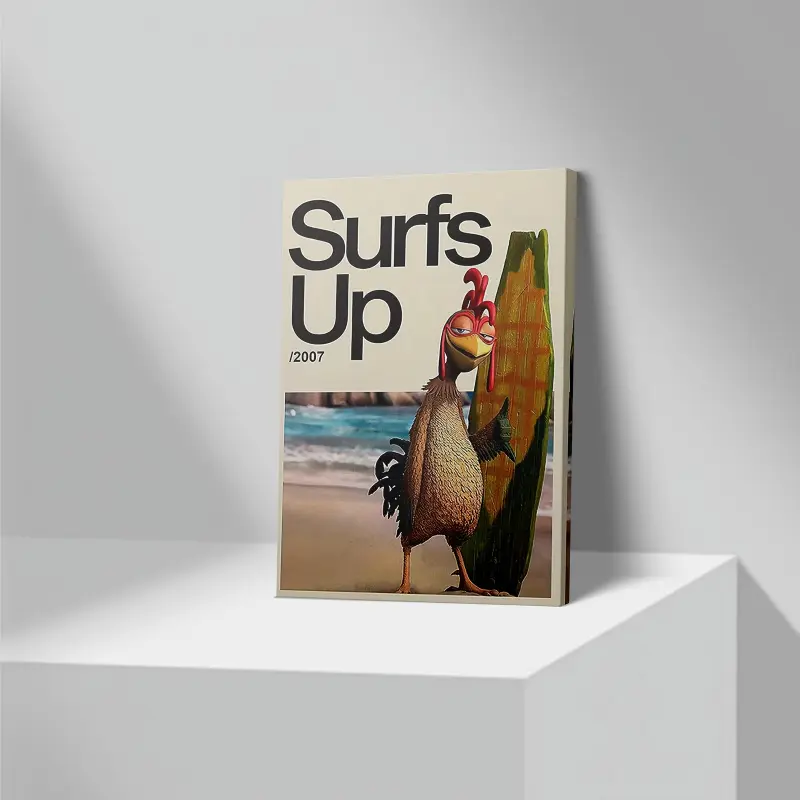 1 Piece Framed <Surfing Chick Joe> Movie Poster Canvas Wall Art - Vibrant Print Surfing Chick and Beach Scene, Living Room, Bedroom, Office Decoration, Ready to Hang - Surfing Theme Gift for Fans, Modern Home Decor