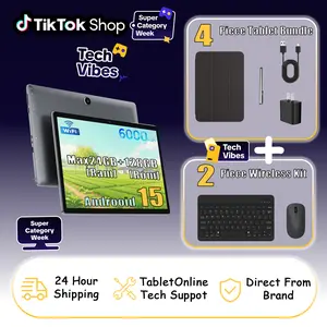 [TikTokShopTechVibes]2026 new's tablets MaxPad10.1" IPS Android 15 Tablet Max24GB RAM 128GB ROM Bundle with Keyboard Case Mouse Stylus Pre-installed Screen Protector Type-C Charging Large Storage Bluetooth 6000mAh Battery Adapter gift for Mother's Day