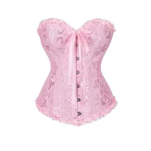Plus Size Vintage Overbust Corset Pink Black Lace Up Boned Bustier Gothic Burlesque Steampunk Waist Trainer Adjustable Bodyshaper   absolute scarecrow outfit