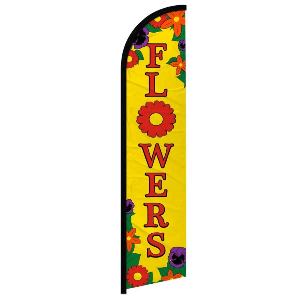 Large-Size Curved Windproof Flower Design Outdoor Banner Flag, Festive Party Decorations, Home Supply Backdrop, Outdoor Banners