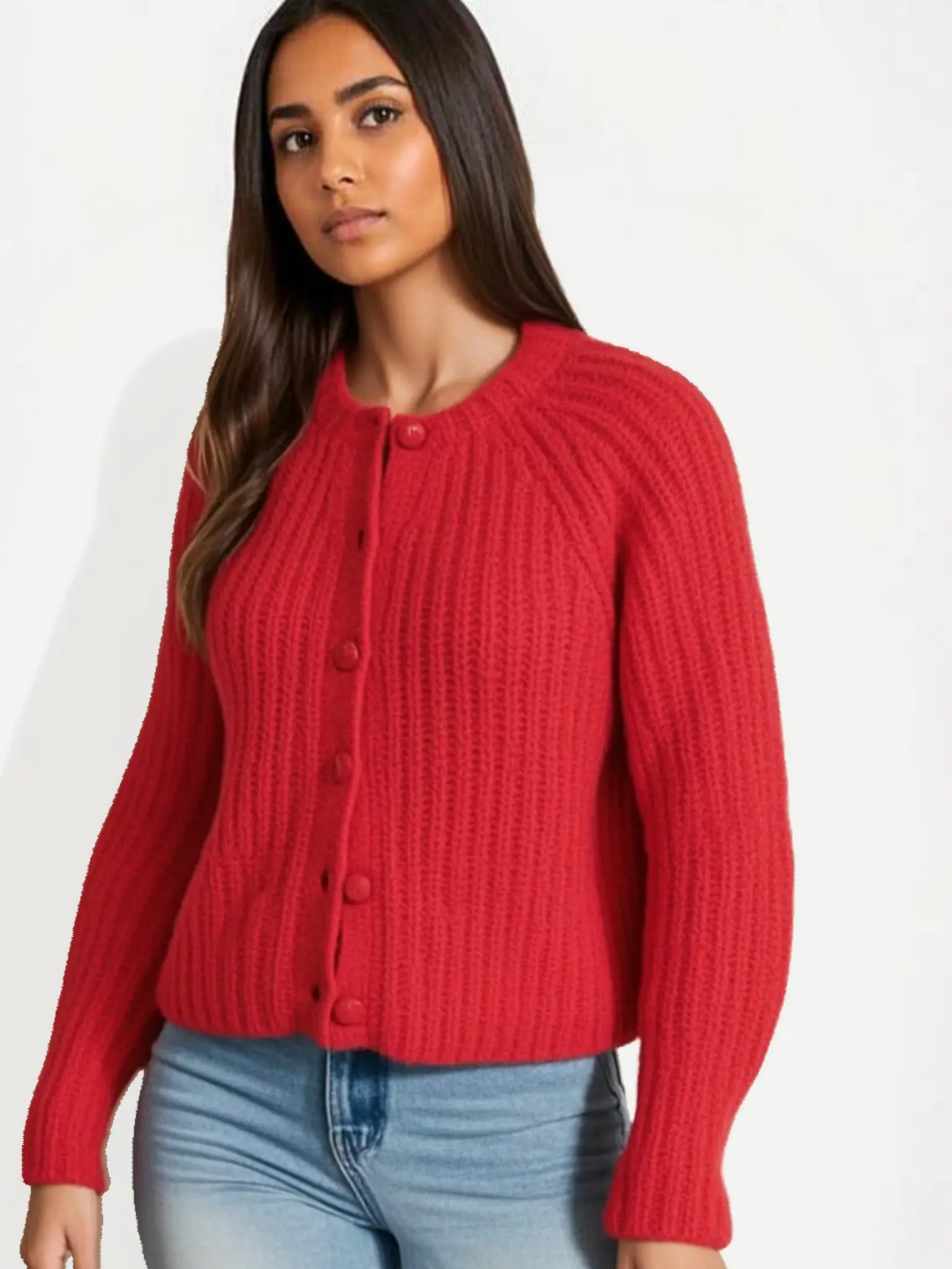 Modest Special Women's Plain Button Front Raglan Sleeve Cardigan, Casual Long Sleeve Round Neck Knitwear for Fall & Winter, Fashion Women's Knit Cloth