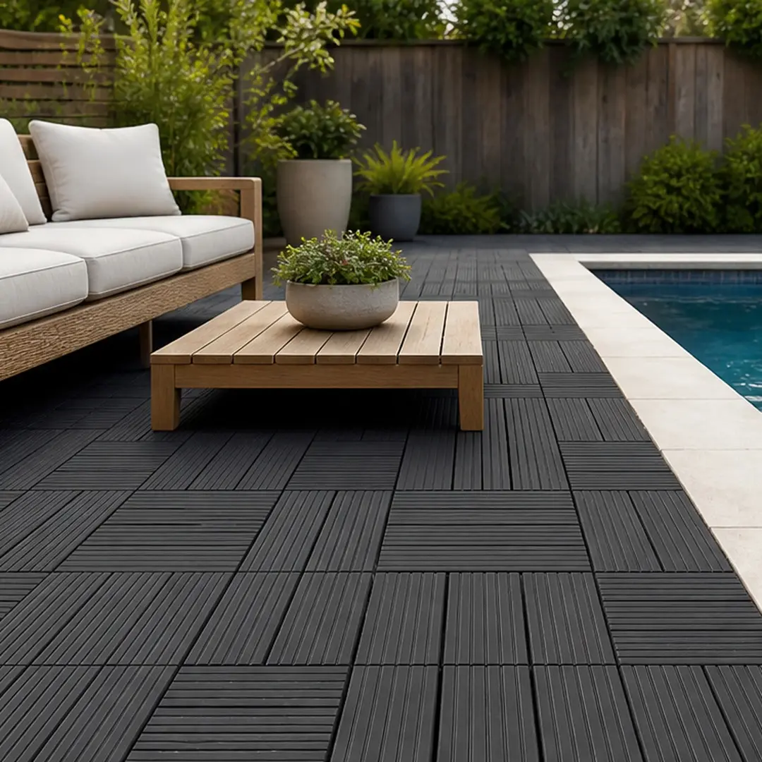 ARCH Solid Interlocking Deck Tiles - 12x12 in, 44 Tiles, Dark Gray, 0.8 in Thick, 0.75 lb, Polypropylene All-Weather Waterproof Outdoor/Indoor Flooring for DIY Users, Load-Bearing, Easy Snap-Together Install, Bathroom