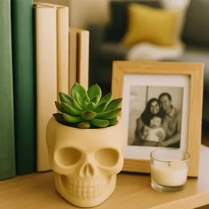 Mini Skull Planter 4 Inch 3D Printed Succulent Pot Durable Lightweight Matte Finish Unique Decor for Home Office or Gift