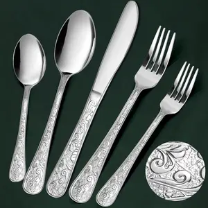 40-  Carved Silverware Set for 8, Stainless Steel Flatware Set with /Fork/Spoon, Cutlery Set for  and Kitchen, Utensil Set with Dishwasher Safe