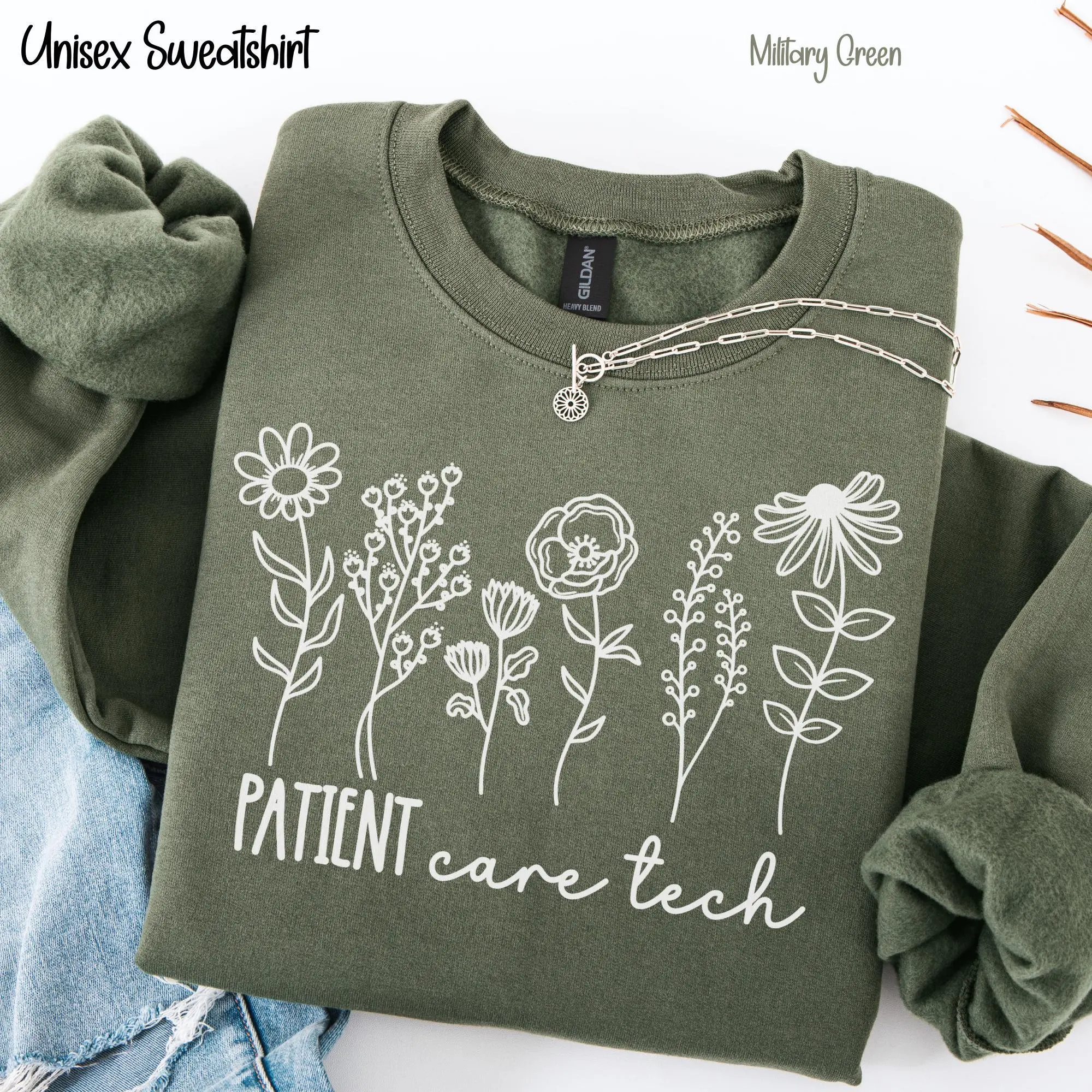 PCT Floral Short Sleeve T-SHIRT / Sweatshirt , Patient Care Technician Sweater, Parient Care Tech Gift