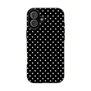 Black Background With White Polka Dots Two-In-One Matte Texture Phone Case Suitable For Compatible With Iphone17,17AIR,16, 15, 14, 13, 12, 11, PRO MAX,PLUS,X,XS And Case Suitable For Compatible With Samsung Galaxy S21/22/23/24/25 Ultra/FE+,NOTE20 Ultra
