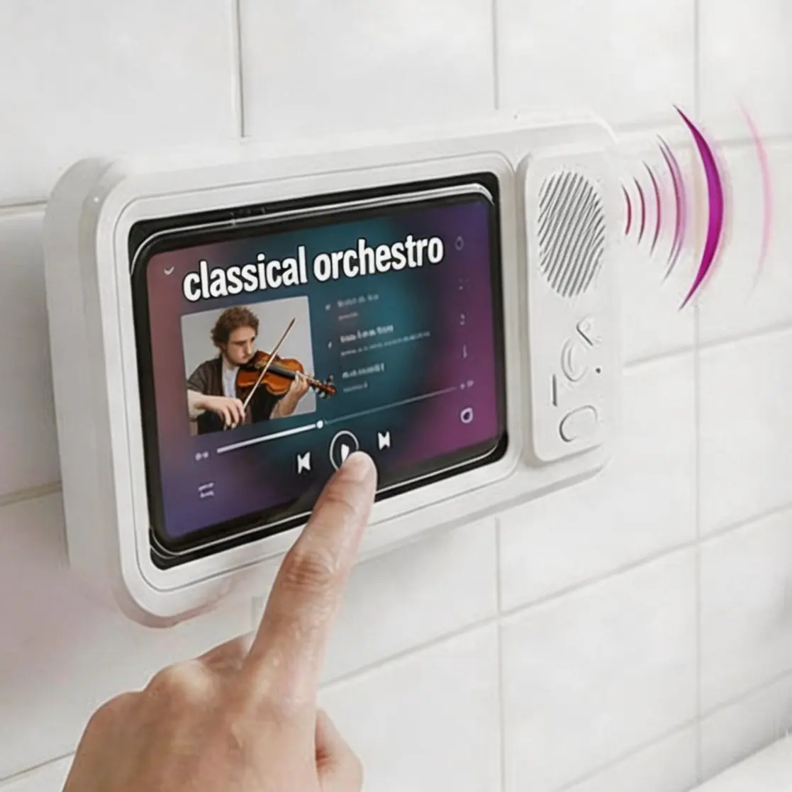Waterproof Box Speaker with 360° Rotating Touch Screen & Phone Holder for Bathroom Kitchen & Shower Bluetooth Audio System Compact & Practical Design - Cellphone, Protection tiktokshopbacktoschool