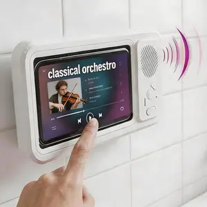 Waterproof Box Speaker with 360° Rotating Touch Screen & Phone Holder for Bathroom Kitchen & Shower Bluetooth Audio System Compact & Practical Design - Cellphone, Protection