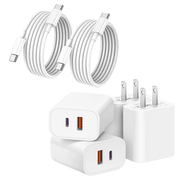 CVQQ 2-Pack Wired High-Speed Dual-USB Port Charger Block (20W+18W) with 6Ft C-C Cables, US Plug Socket, Fast Charger for iPhone 17/16/16 Pro Max/15 Series, iPad Pro, Cellphone & Electronic Device (Easy Installation)