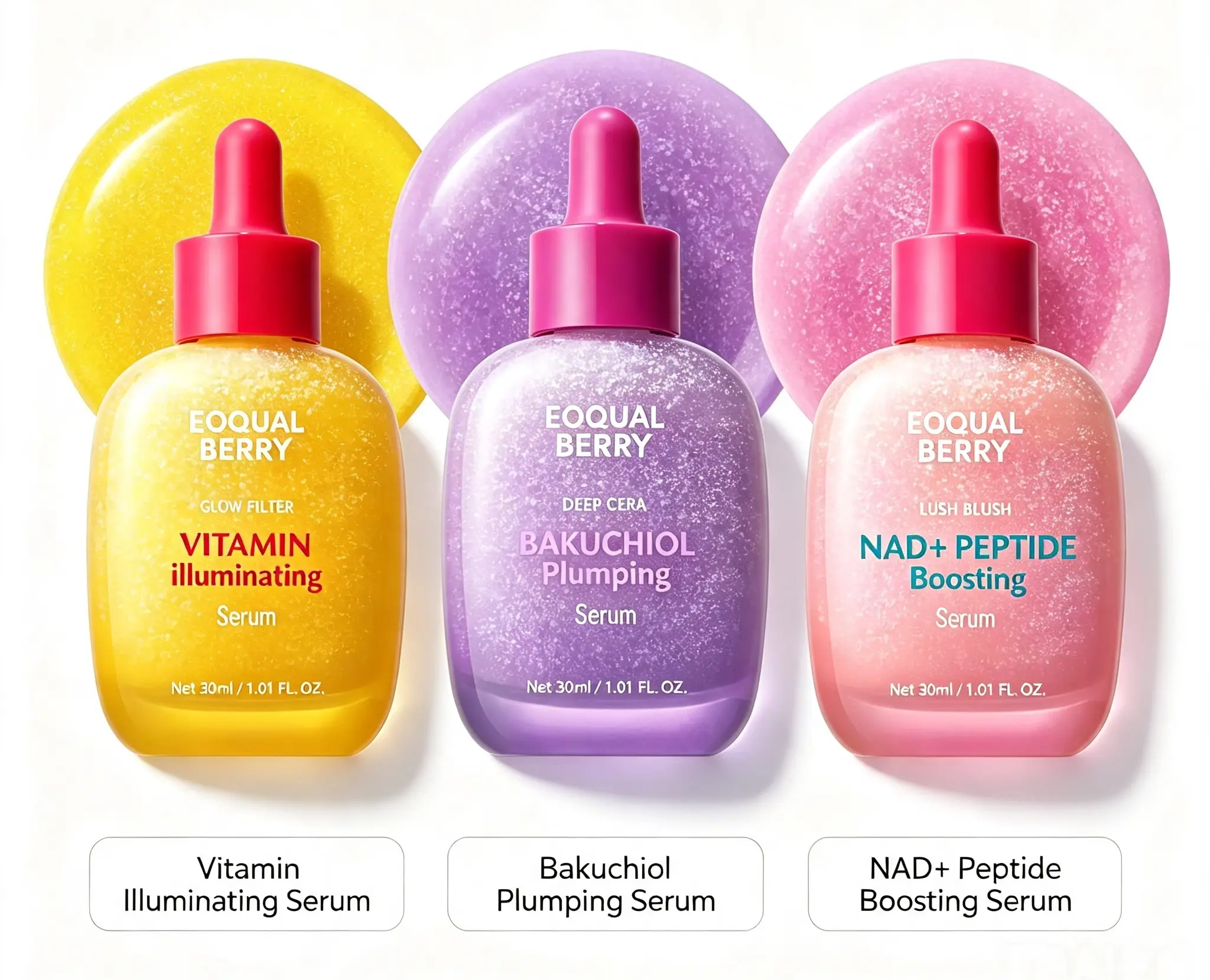 Equalberry 3-in-1 Facial Serum Set, Korean Face Serum with NAD+ Peptide, Vitamin C, Niacinamide & 11 Hyaluronic Acids for Brightening, Anti-Aging Wrinkle Care, Deep Hydration & 5-Ceramide Barrier Repair