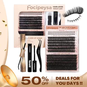Focipeysa 100D+200D with Bottom Lashes | Velvet Lashes |Professional Salon Lash Extensions Look, Home Application | 12-18mm D Curl | Waterproof, Ultra-Dense & Long Lasting | Effortless DIY D-Curl for a Volume Fluffy Eye Look