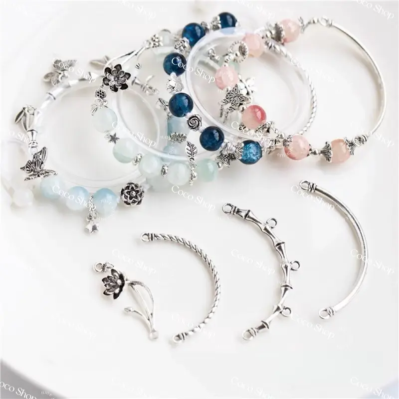 #CocoShop Unisex Antique Silver-Gold Durable Alloy Jewelry Set - Mixed Beads, Multi-Shapes, Elegant, Fashionable, Safe Daily Wear, Durability and Safety for Creative Endeavors
