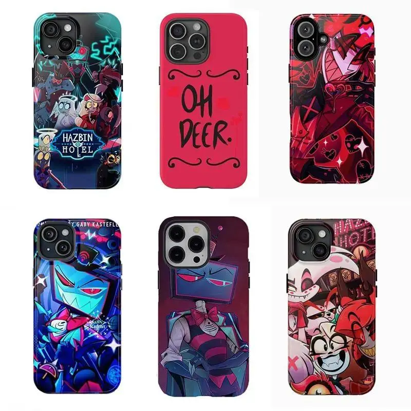 Hazbin Hotel & Helluva Boss Themed Protective Phone Cover, Shockproof Dual-Layer Case for iPhone 11-17 Series (Pro, Max, Plus, Mini) – Digital File for Goth Fans, Alt Emo Style