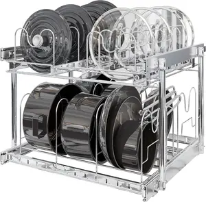 NEW 2 Tier Pull Out Sliding Cabinet Organizer,Pot and Pan Organizer for Cabinet,Pot Lid Organizer Rack, Pull Out Organizer for Cutting Board and Bakeware