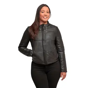 FM Black Quilted Leather Jacket Women