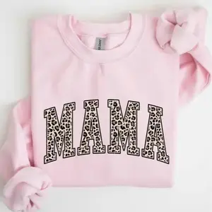 Mama Leopard Print Sweatshirt & Tshirt - a trendy women's crewneck, perfect for stylish and cozy wear. mother's day gift, mother's day gifts