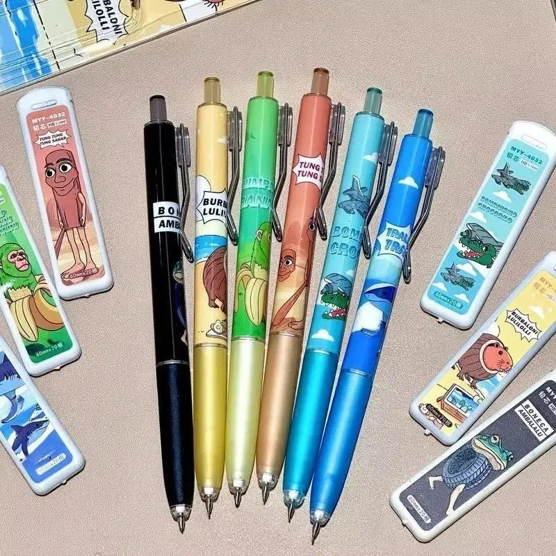 4/24pcs Activity Pencil Cartoon Italian Brainrot Ai Animals Tungtungtungsahur Tralalelotralala Student Shaved Automatic Pencil