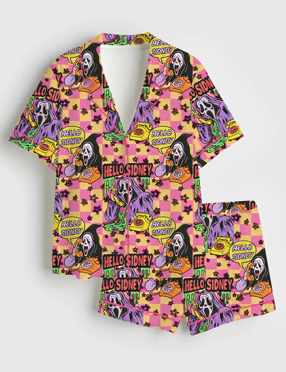 Women’s Ghostface Horror Halloween Long Sleeve Silky Satin Pajama Set