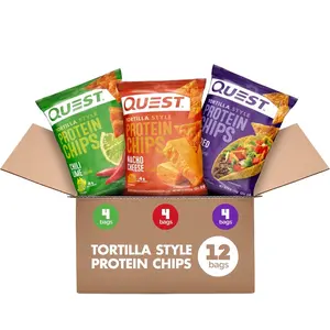 Quest Nutrition Tortilla Style Protein Chips Variety Pack - Chili Lime, Nacho Cheese, Loaded Taco - 1.1 Ounce (Pack of 12) - - crispy crunchy snack