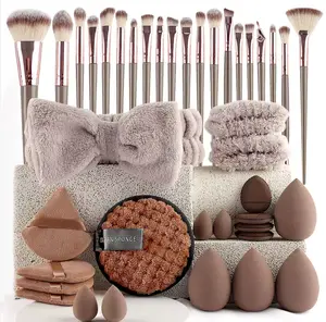 Professional Makeup Tool Set, 40pcs/set Cosmetic Brush & Sponge & Puff & Headband & Brush Cleaning Bowl Set, Multi-use Facial Makeup & Cleaning Accessories for Daily Use, Makeup Brush Kit, Face Brush Set MADE IN AMERICA