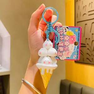 Rabbit stack ice cream cone keychain