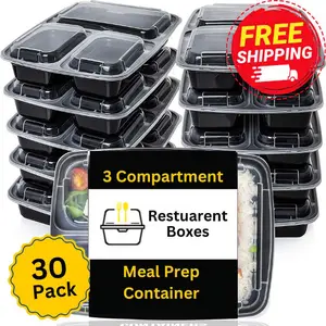[30 Pack] 39OZ 3 Compartment Meal Prep Containers with Lids | Rectangle Food Storage Containers | To Go Food Container | Heavy Duty To Go Box | Plastic Lunch Box | Microwavable | Stackable