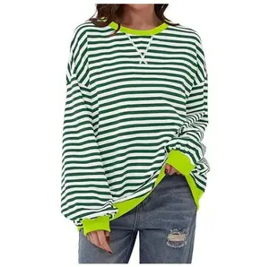 Women Striped Sweatshirt Color Block Crew Neck Long Sleeve Shirt Casual Pullover Top Fall  Clothes Cotton Crewneck free people  outfits