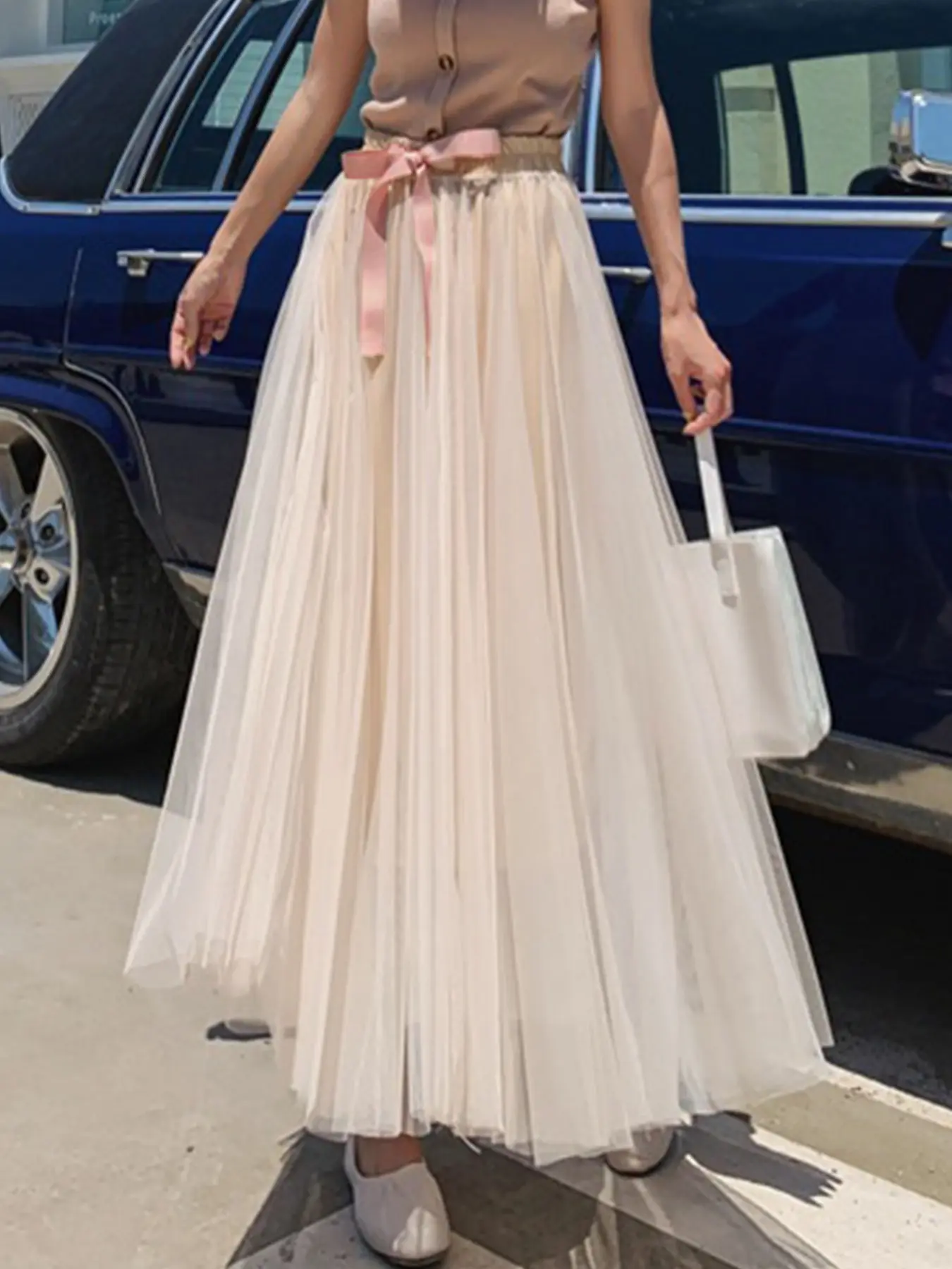 Women's Colorblock Style Bow Decor Lightweight Tulle Skirt, Elegant A Line Mesh Skirt for Party Holiday Wedding Guest, Ladies Bottoms for All Seasons, Elegance Womenswear, Wedding Guest Skirts