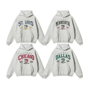 All Teams Hockey Unisex Crewneck Ash Grey Hoodie, Sport Classic Cotton, Ash Grey Color Menswear Tops