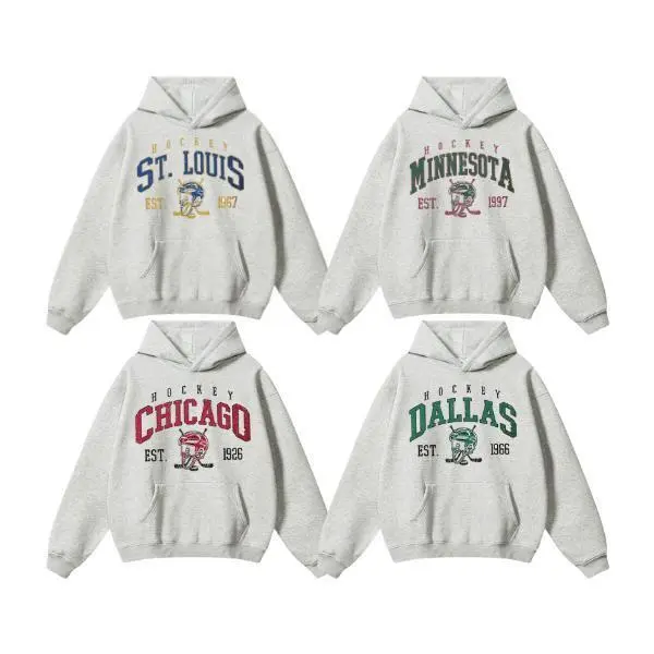 All Teams Hockey Unisex Crewneck Ash Grey Hoodie, Sport Classic Cotton, Ash Grey Color Menswear Tops