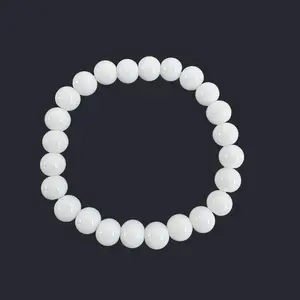 White Glass Bead Bracelet 8mm
