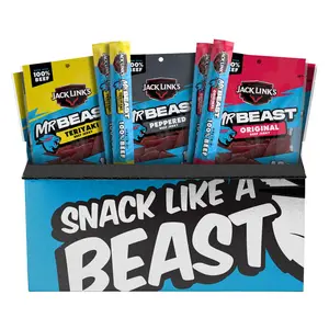 Jack Link’s x MrBeast Beef Jerky Variety Box, As Seen on Beast Games, Made with 100% Real Beef, Jerky Bags, Beef Sticks, Pantry-Ready Snacks, 9 Count Variety Pack
