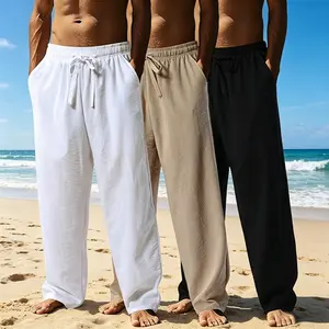 3-Pack Men’s Linen Casual Pants – Loose Drawstring Style, Lightweight & Breathable, Long Pants for Summer Beach Vacations