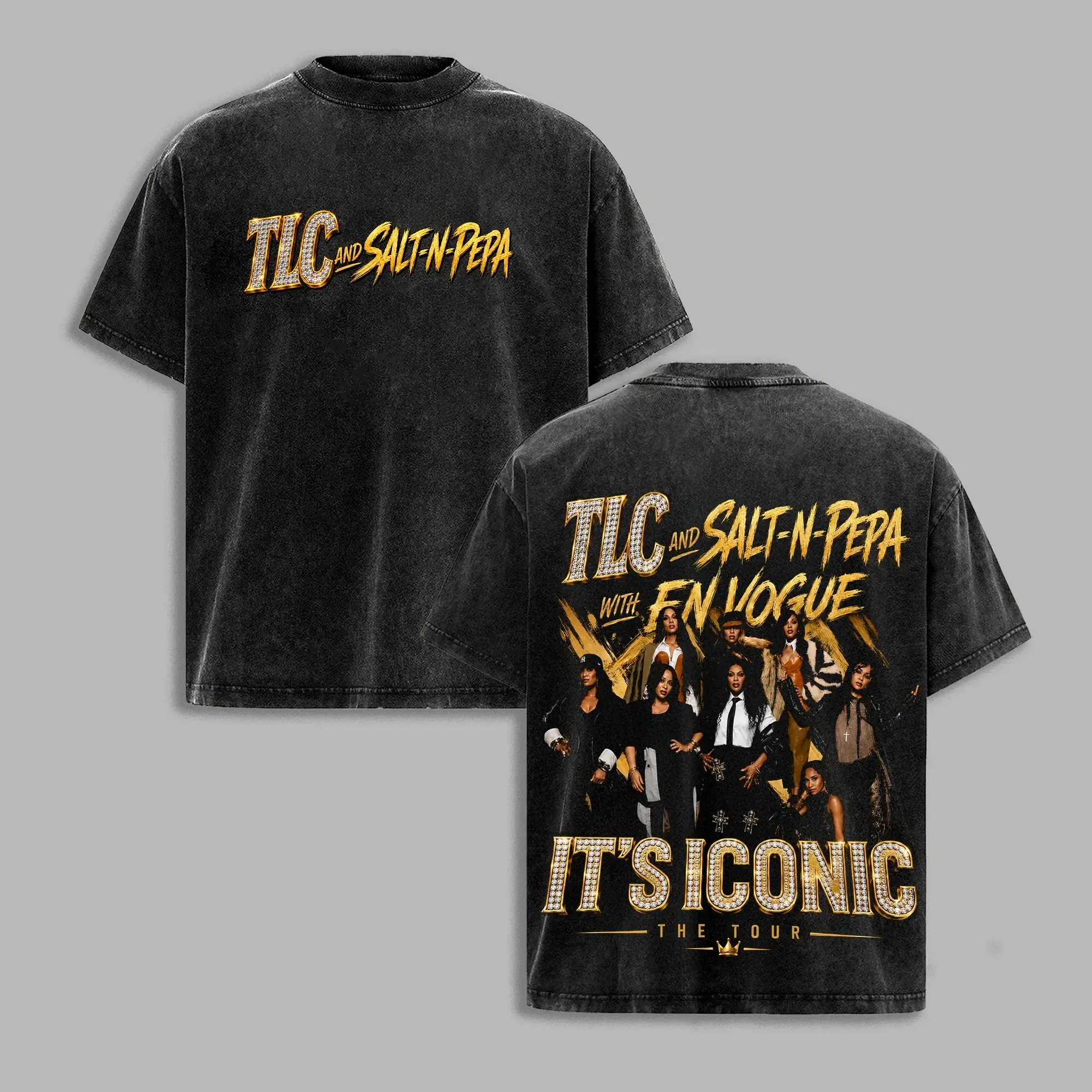 TLC Salt-N-Pepa En Vogue Inspired Vintage Wash T-Shirt, Iconic Women’s Hip Hop Music Graphic Tee, Retro Concert Style Streetwear, 90s R&B Hip Hop Concert Tee, Retro Music Fan Gift, Unisex Graphic Shirt, SaltNPepa, EnVogue, ItsIconicTour, RnB, HipHop
