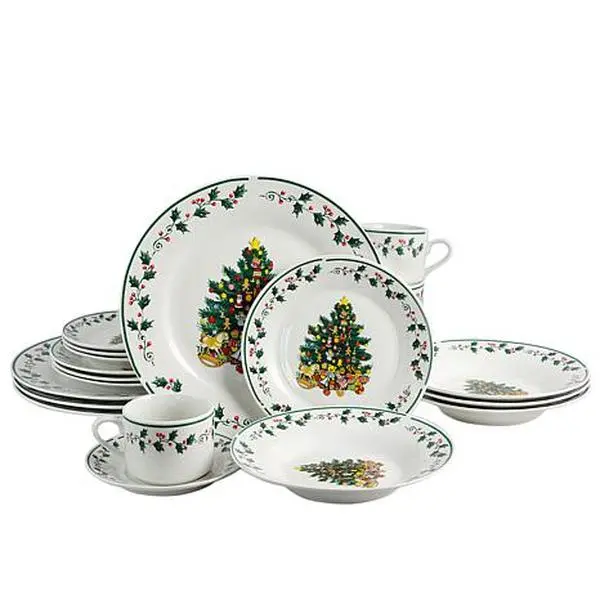 Gibson Home Tree Trimming Dinnerware Set in Christmas Theme, Set of 20 Gibson Home Tree Trimming Dinnerware Set in Christmas Theme, Set of 20