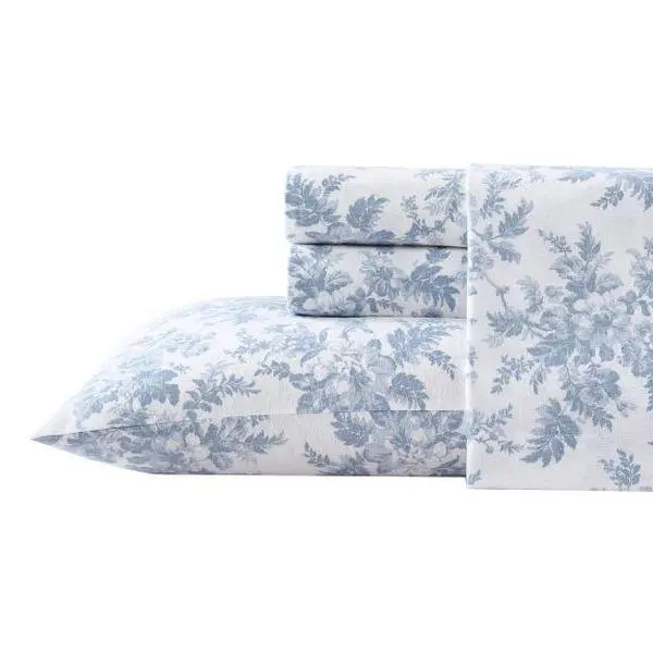 Laura Ashley Va nessa Blue King Flannel Sheet Set