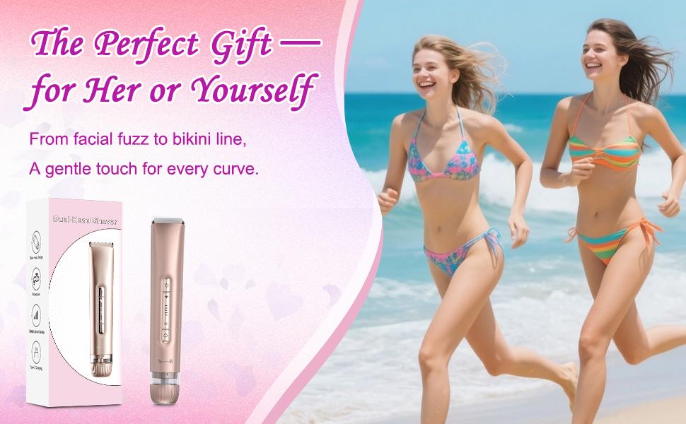 2026 New Women's 2-In-1 Waterproof Electric Shaver & Bikini Trimmer, Dual-Head Hair Removal Razor for Bikini, Underarm, Leg, Arm & Facial Hair, Wet Dry Use, USB Rechargeable (Champagne)